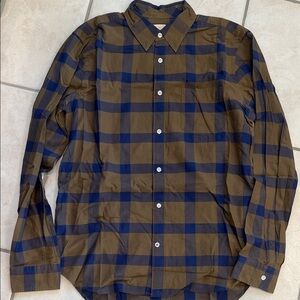 Gap Classic Men’s Brown and Navy Plaid Button-Down Shirt size large
